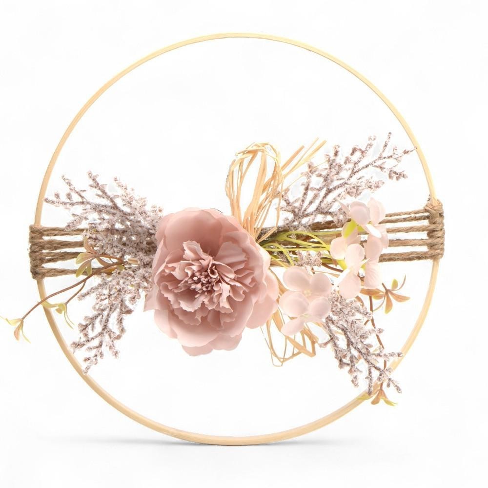 DECORO LEGNO CON FIORE H25 ROSA ANTICO